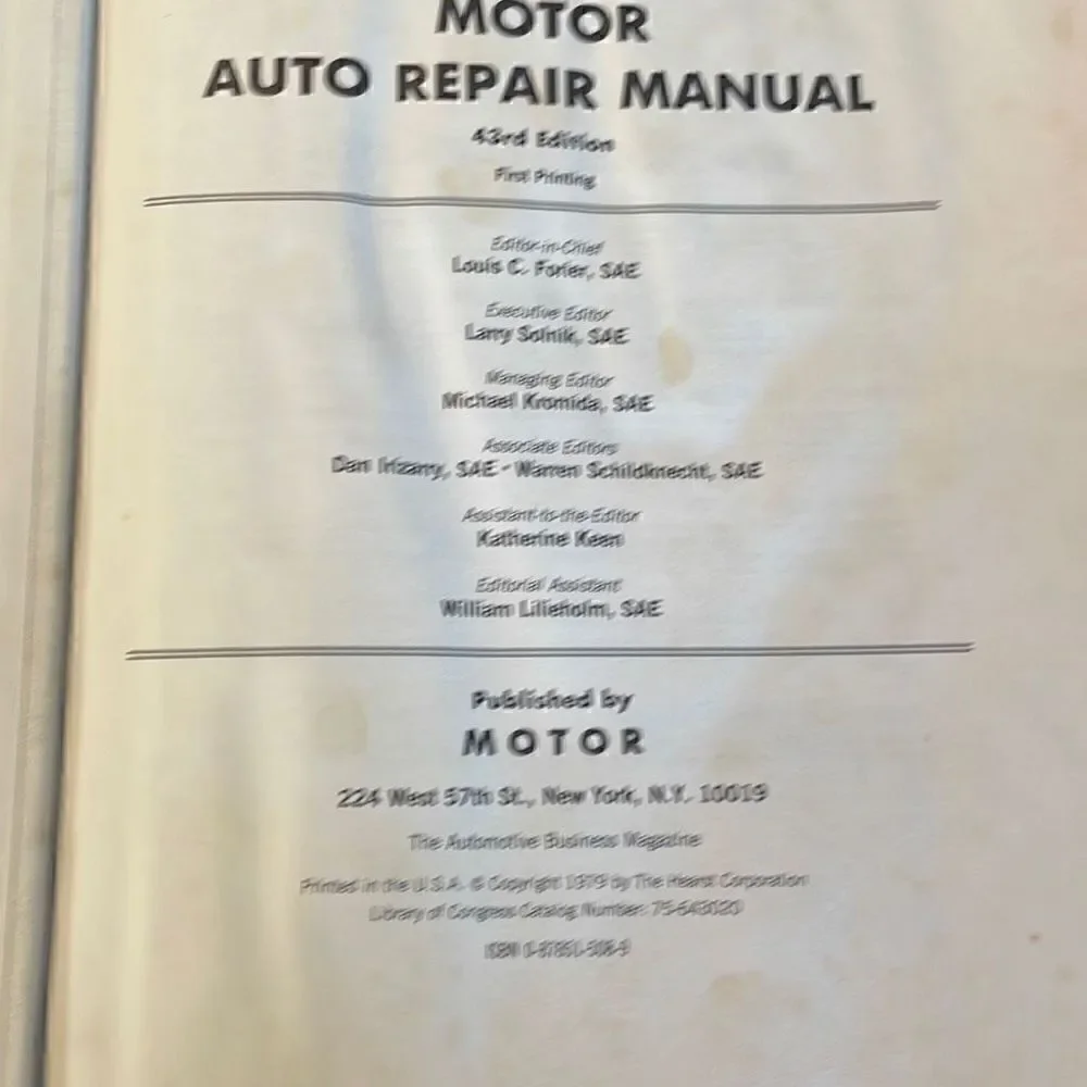 Motor Auto Repair Manual 1980 43rd Edition Hardback-1st PRINTING